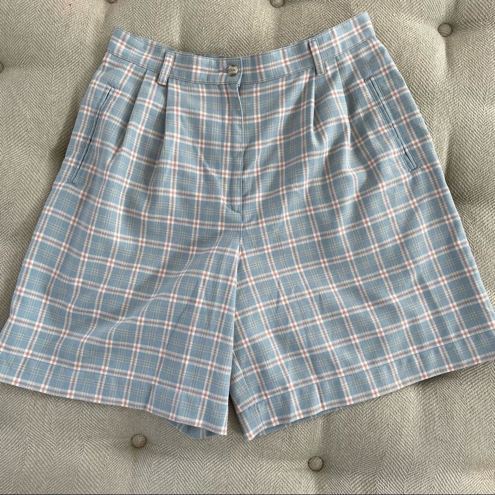 Vintage 80s Liz Claiborne Plaid High Rise Front Pleat Shorts 12 14